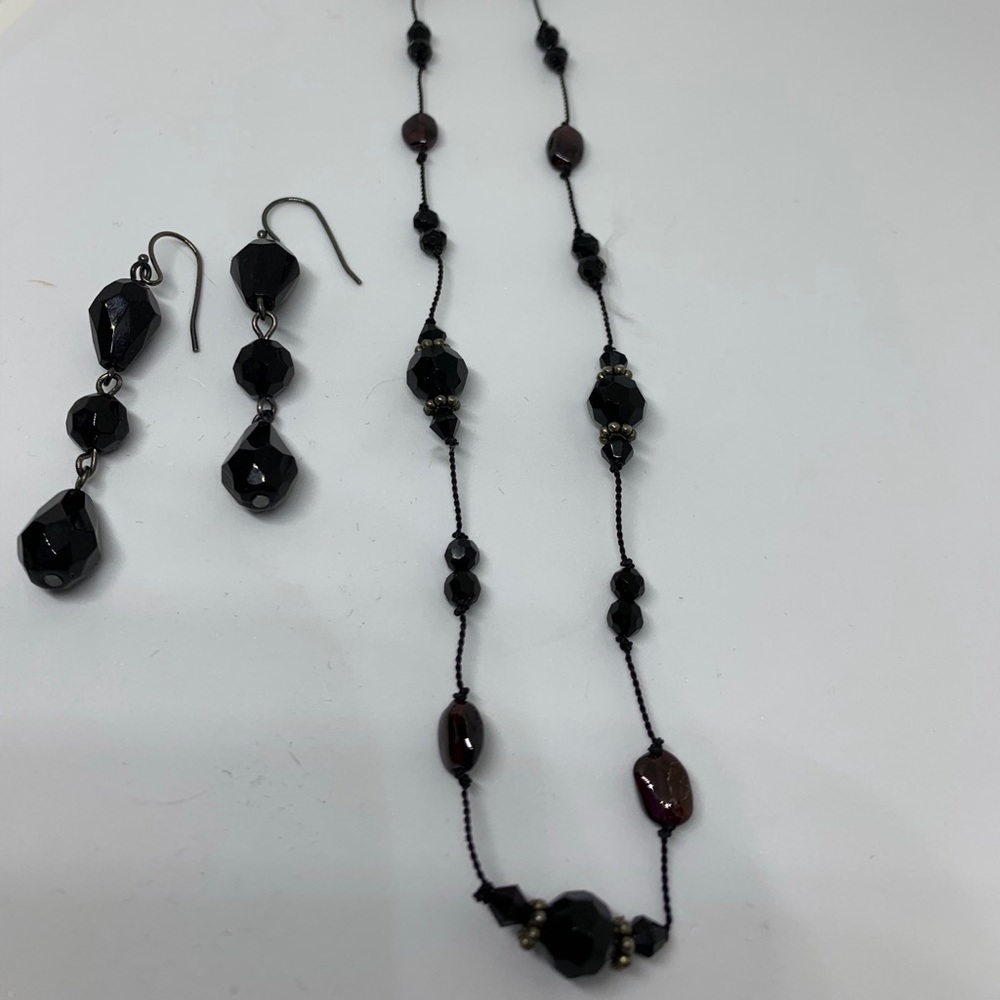 Black Crystal Bead Necklace and Earring Set